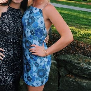 Strapped blue backless dress